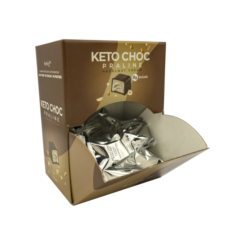 Pralina di cioccolato keto ripiena alla nocciola FeelingOk Keto Choc 10g, snack senza zucchero.