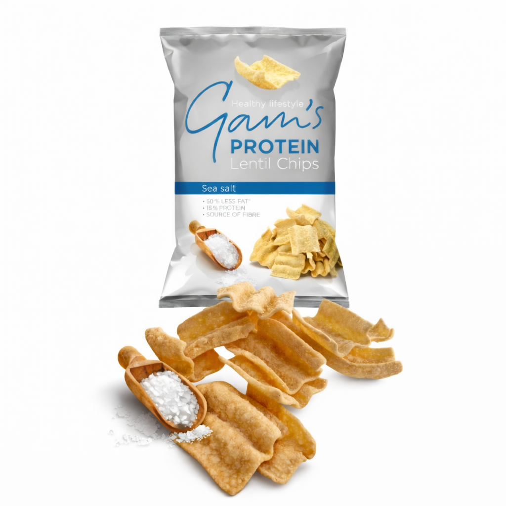 Pacchetto di Gam's Protein Lentil Chips snack proteico di lenticchie