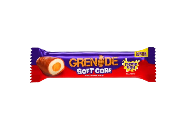 Barretta proteica Grenade Soft Core da 45g con strato di caramello e copertura di cioccolato al latte