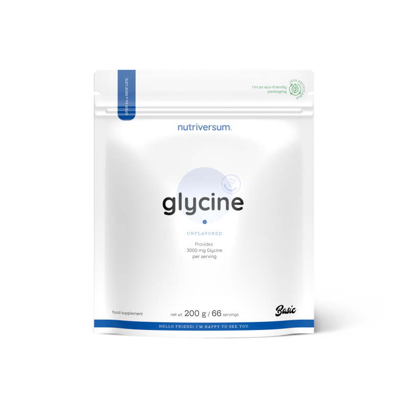 Barattolo da 200 grammi di Nutriversum L-Glicine in polvere pura, integratore aminoacidico per sport, articolazioni e riposo notturno.