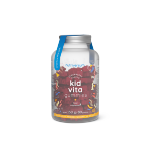 Flacone da 60 caramelle gommose Nutriversum kid Vita Gummies, integratore multivitaminico per bambini senza glutine.