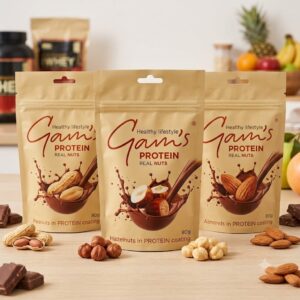 Snack proteico Real Nuts Gam's Healthy Lifestyle da 80g, frutta secca intera ricoperta di cioccolato proteico
