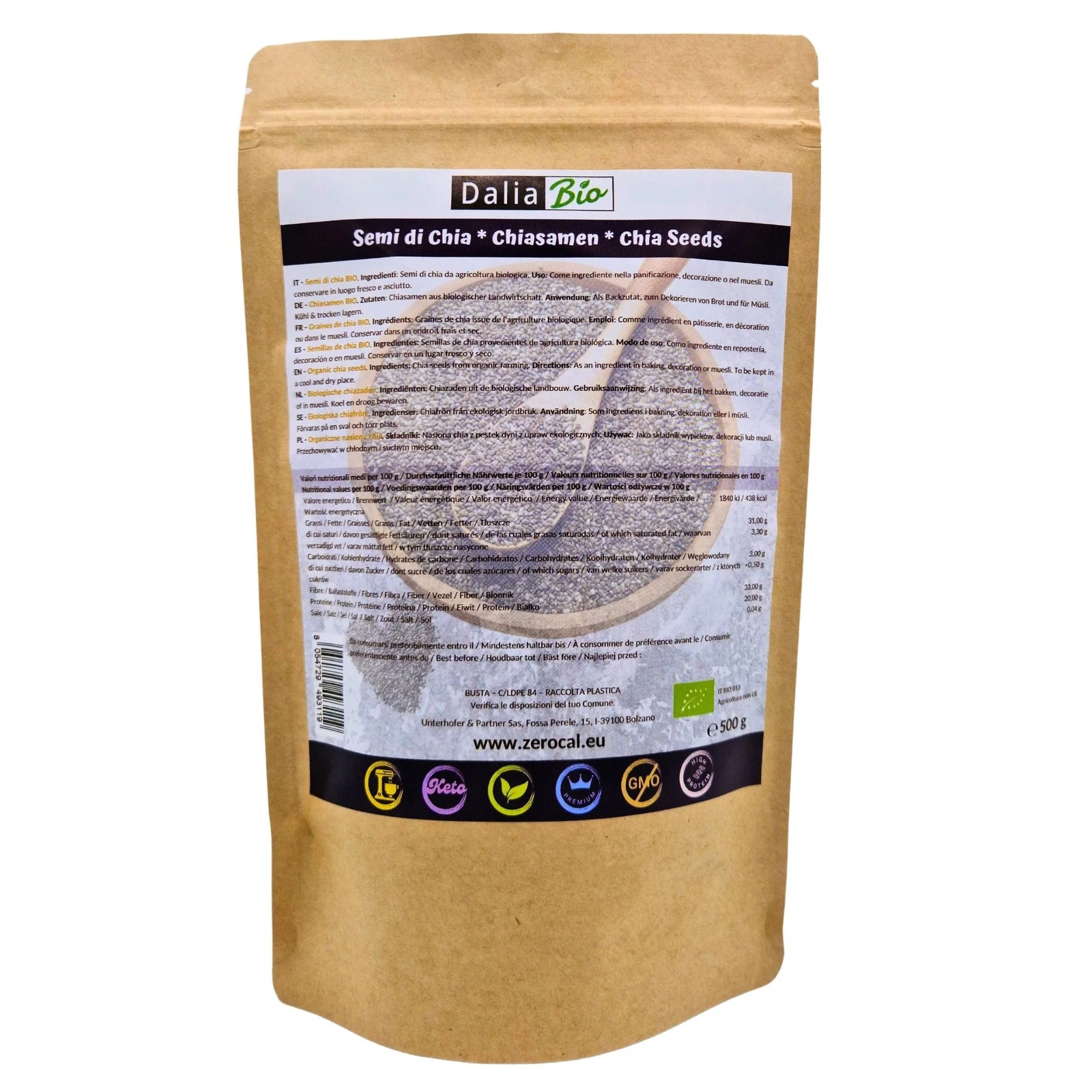 Confezione da 500g di Semi di Chia Biologici Dalia