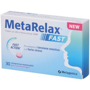 Metagenics – Metarelax Fast 15 cpr confezione di compresse masticabili al gusto fragola per il rilassamento e contro lo stress