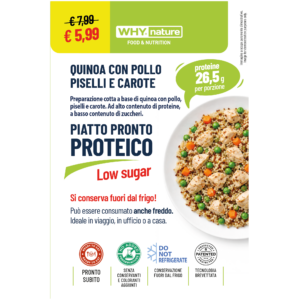 Piatto pronto proteico Why Nature Quinoa con pollo piselli e carote 270g
