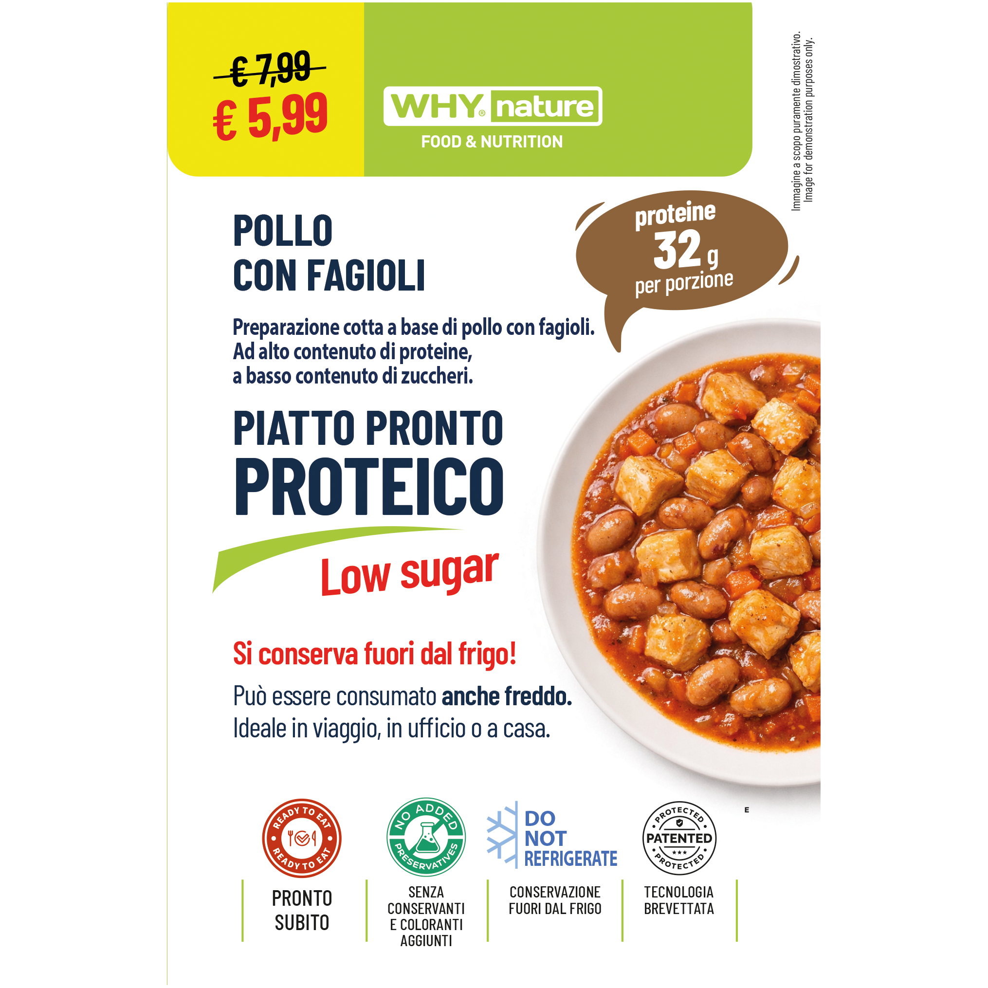 Secondo piatto pronto proteico Why Nature Pollo con fagioli 270g