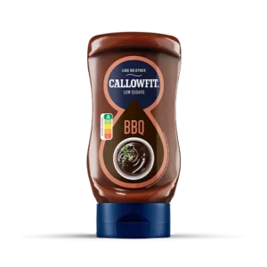 Flacone di Callowfit BBQ 300ml salsa barbecue zero zuccheri e low calorie per ricette fit